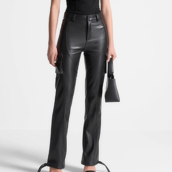 Vegan Leather Biker Trousers - Black - Picture 3 of 4